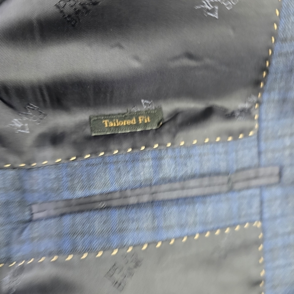 JOS A BANK Blazer Men’s 46R Blue Plaid Wool Cashmere Blend E. Thomas - Picture 9 of 11